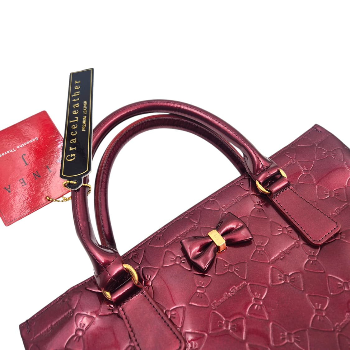 09s 사만다타바사 키티 리본 엠보 레더 토트백 상품이미지3