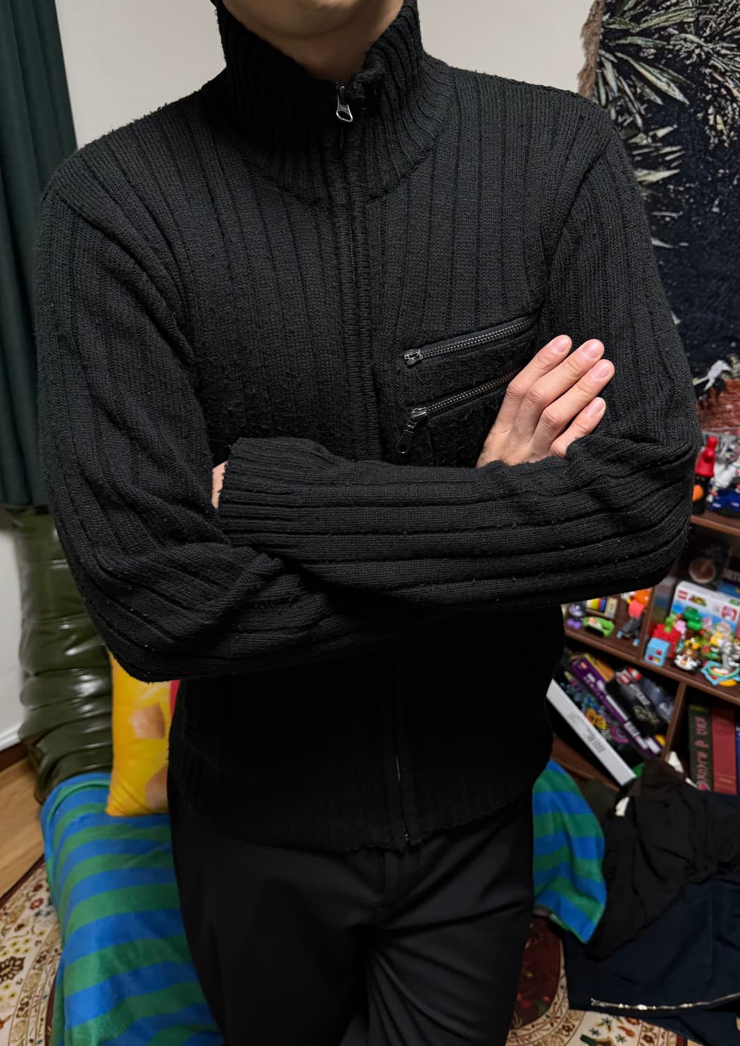 일본 빈티지 지퍼 집업 가디건 블랙 상품이미지1