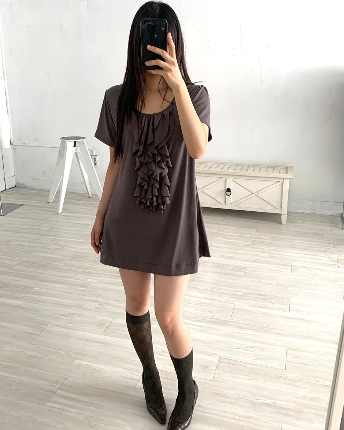 Dark Brown Ruffled Mini Dress 상품이미지6