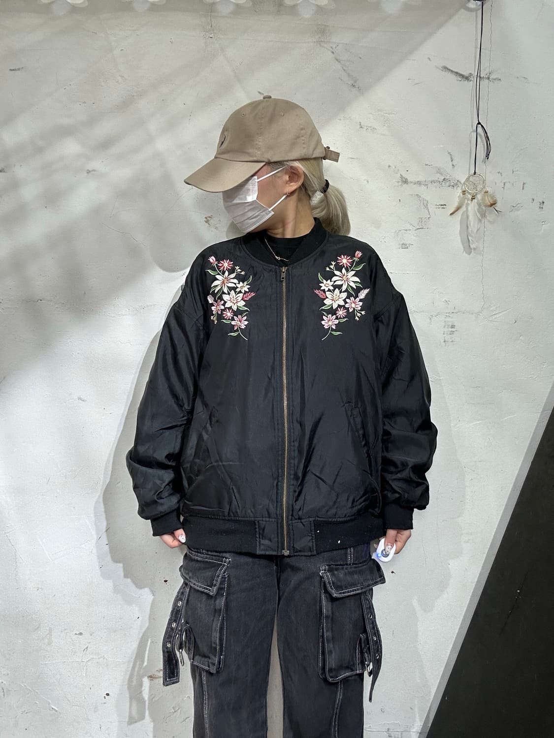 일본 빈티지 COLZA 블랙 자수 스카잔 봄버 항공 잠바 L 상품이미지2