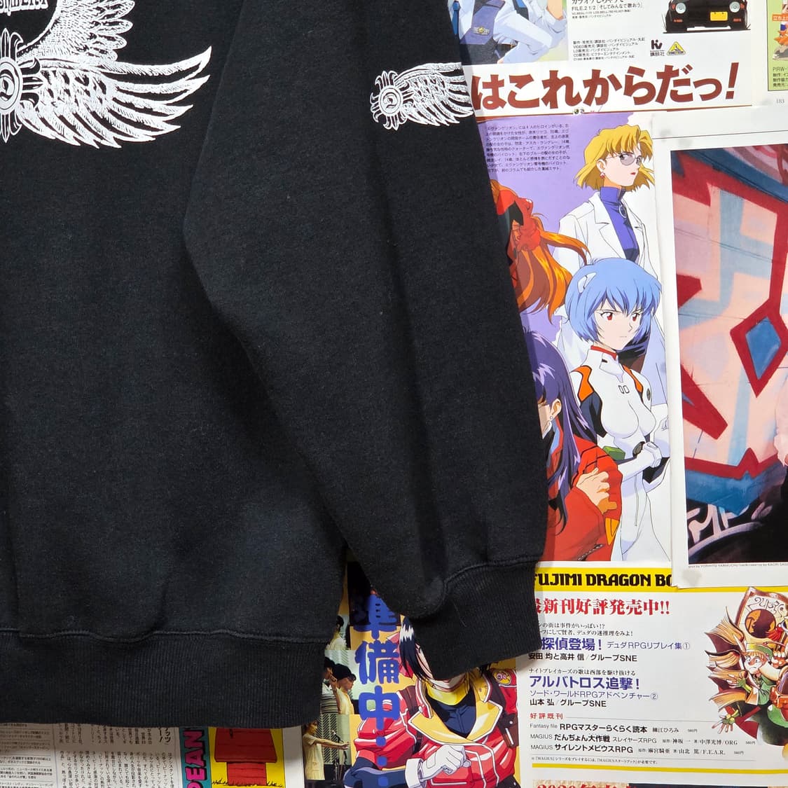 JPN 펑크 날개 프린팅 블랙 약기모 맨투맨 상품이미지7