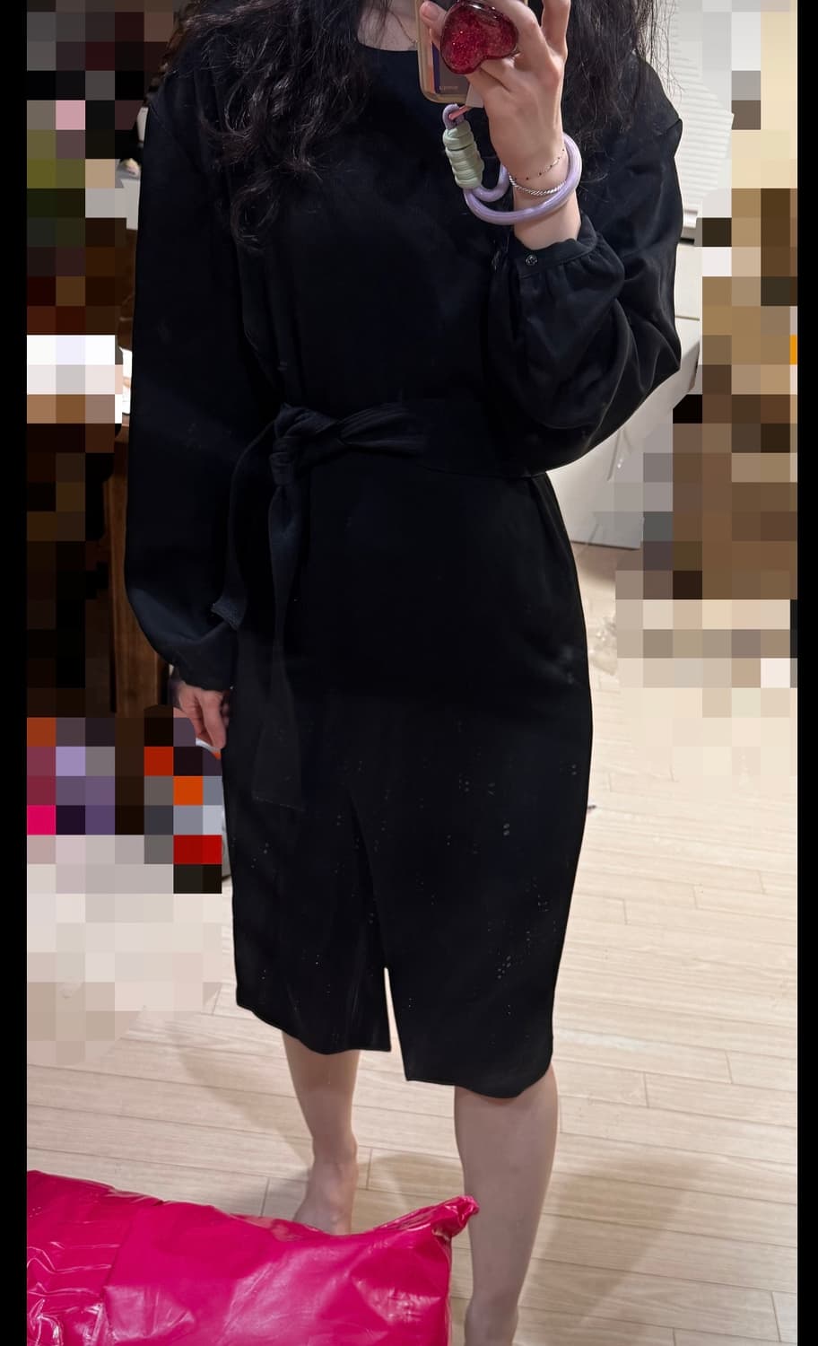 55 텍달린 새상품 바네사브루노 정가70만원 랩스타일 블랙 긴팔 원피스 상품이미지5