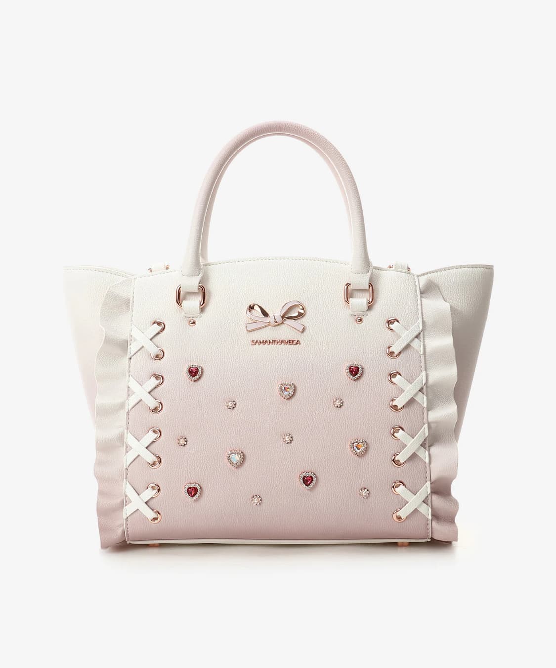 사만사베가 그라데이션 레이스업 하트 비쥬 플로터 중형 숄더백 핑크 상품이미지1