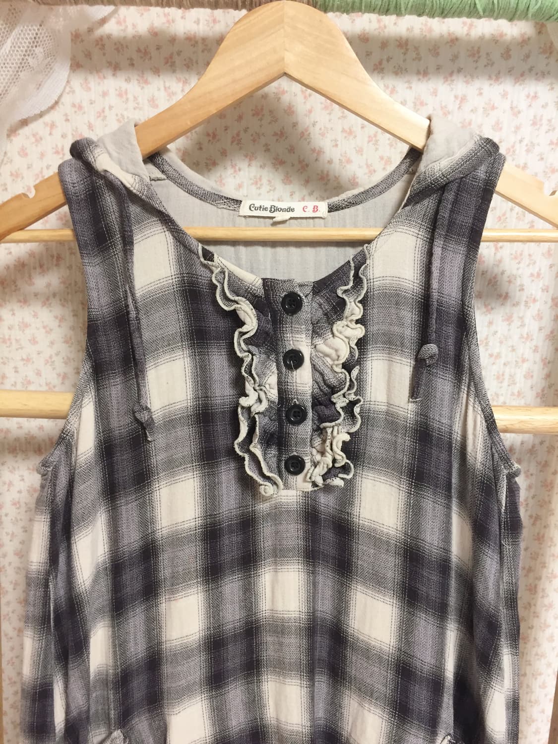 빈티지 퍼플그레이 체크 나시원피스 상품이미지4