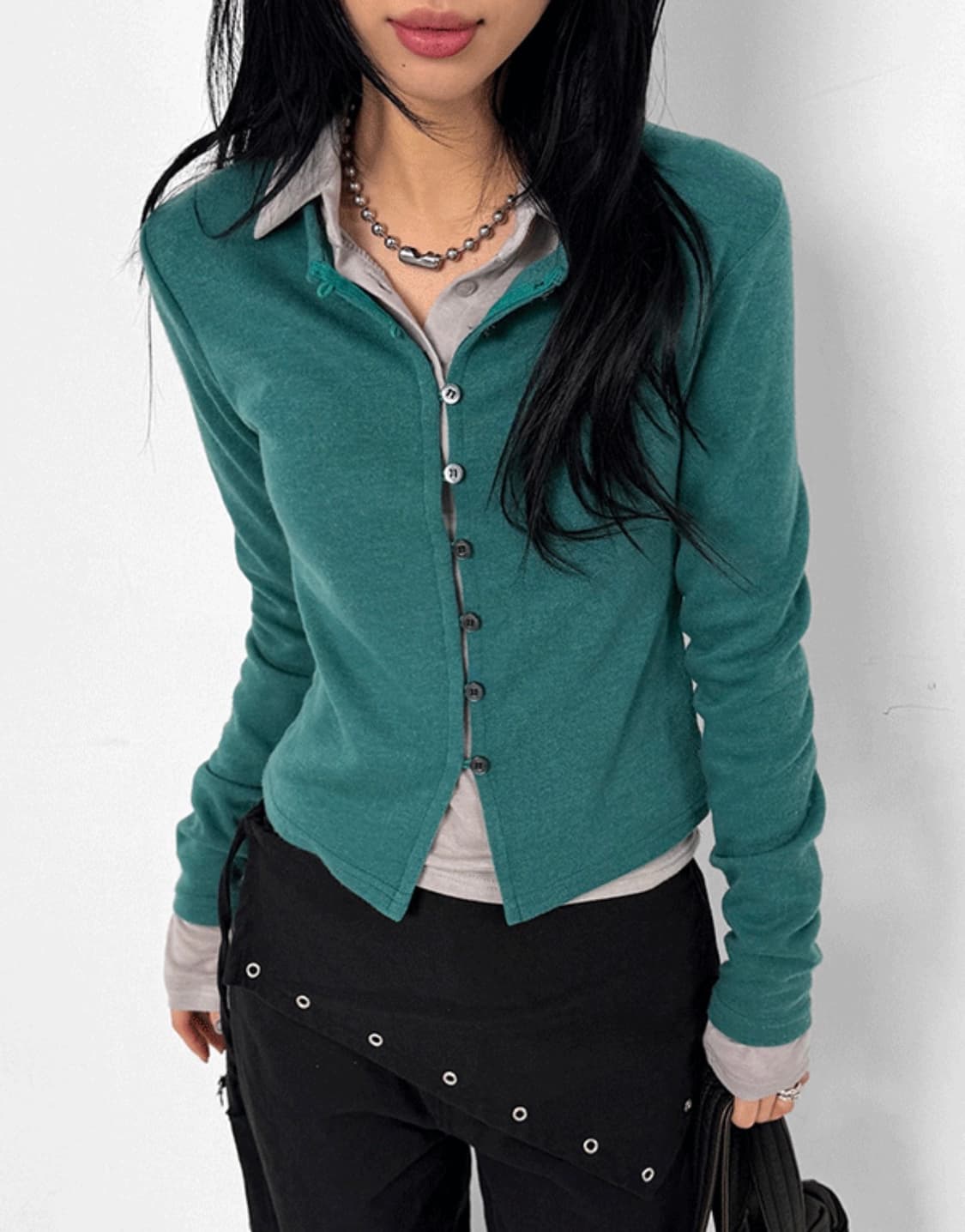 루프온 베리드 버튼 울 가디건 상품이미지1