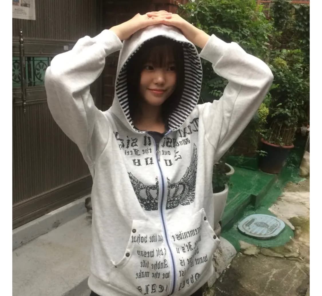 Y2K 엔젤 레터링 후드집업 상품이미지1