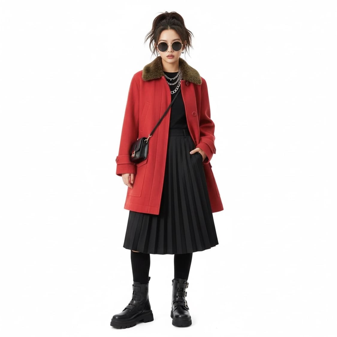 [40/66~77] 폴스미스 레드 퍼카라 코트 여성 빈티지 상품이미지1