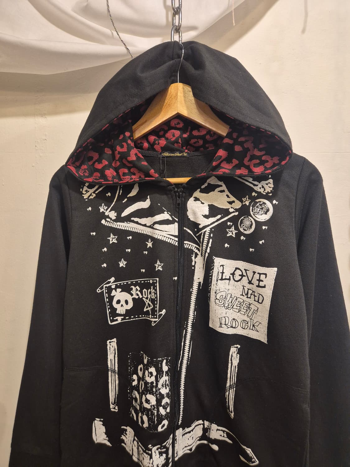 레드 레오파드 후드 스터드 블랙 후드 집업 펑크 갸루 상품이미지3