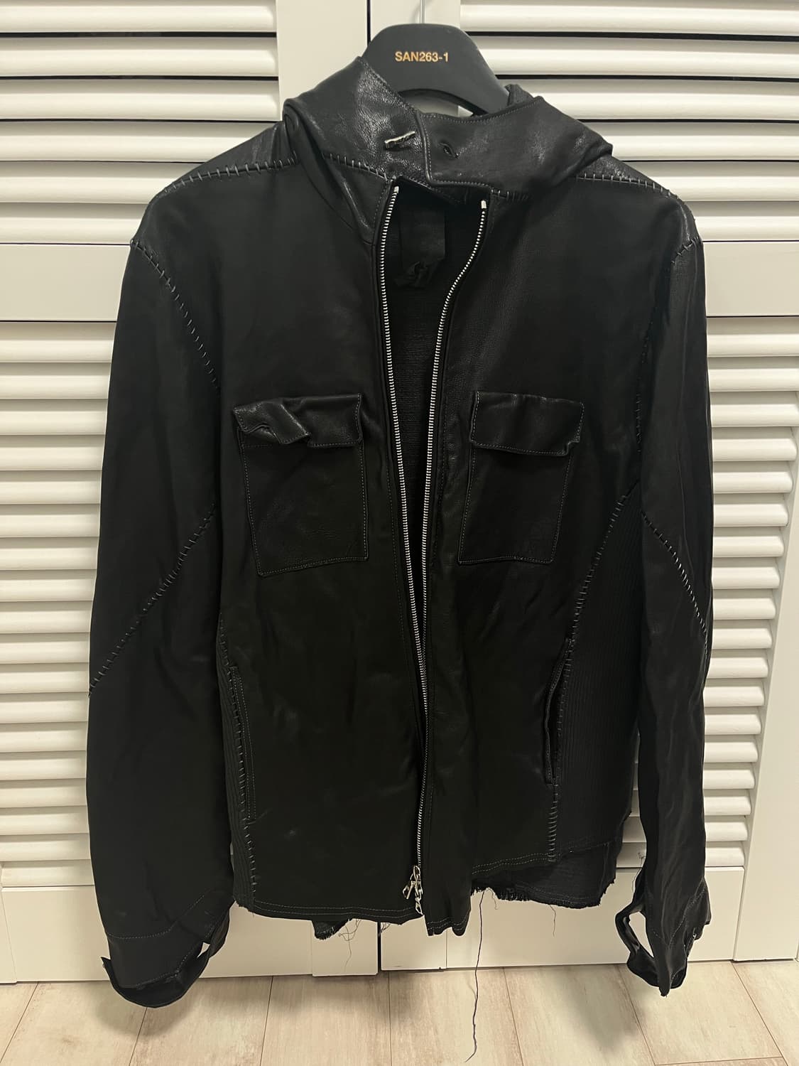 san 263-1 수소봉제 가죽 후디 자켓 상품이미지2