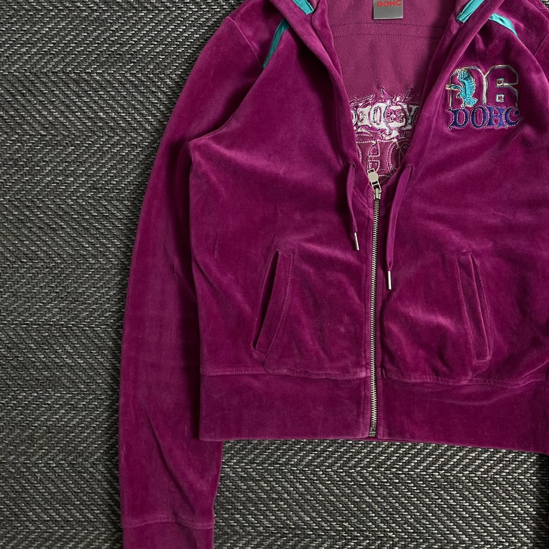 DOHC y2k 빈티지 벨벳 크롭 후드 집업y 2952 상품이미지4