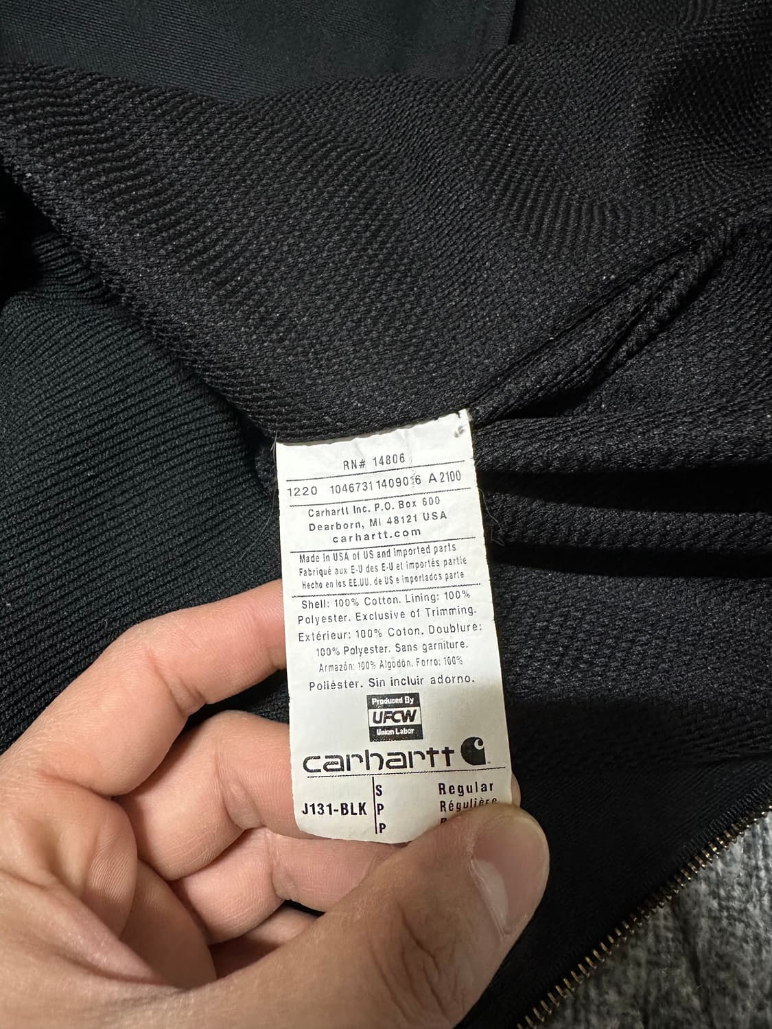 칼하트 J131 블랙 후드집업 S 상품이미지3