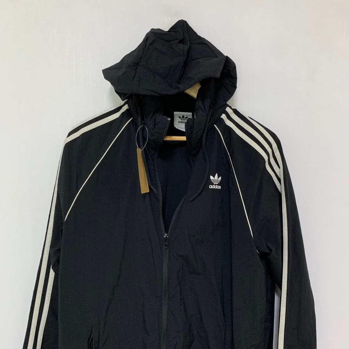 아디다스 삼선 트랙탑 바람막이 후드 투웨이 지퍼 자켓 블랙 상품이미지9