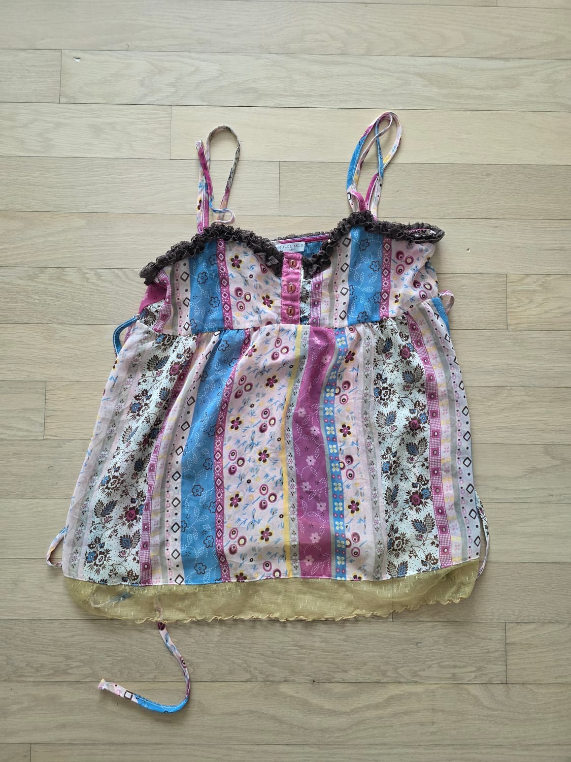 빈티지 레이스 패턴 쉬폰 끈나시 슬리브리스 상품이미지1