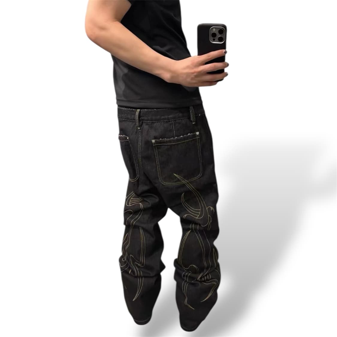 백 스티치라인 데님 주름 팬츠  상품이미지1