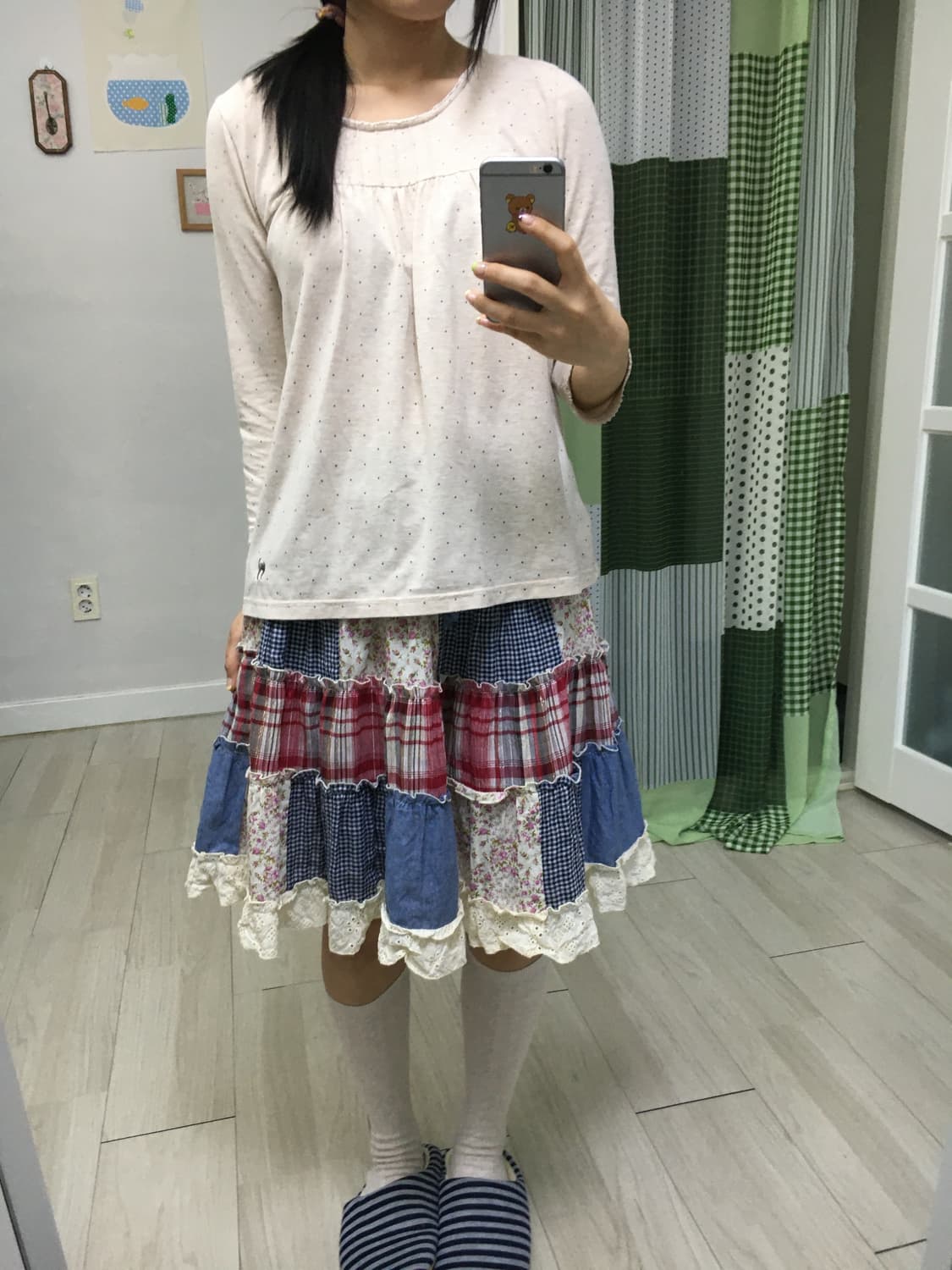 베이지 도트 긴소매 티셔츠 상품이미지8