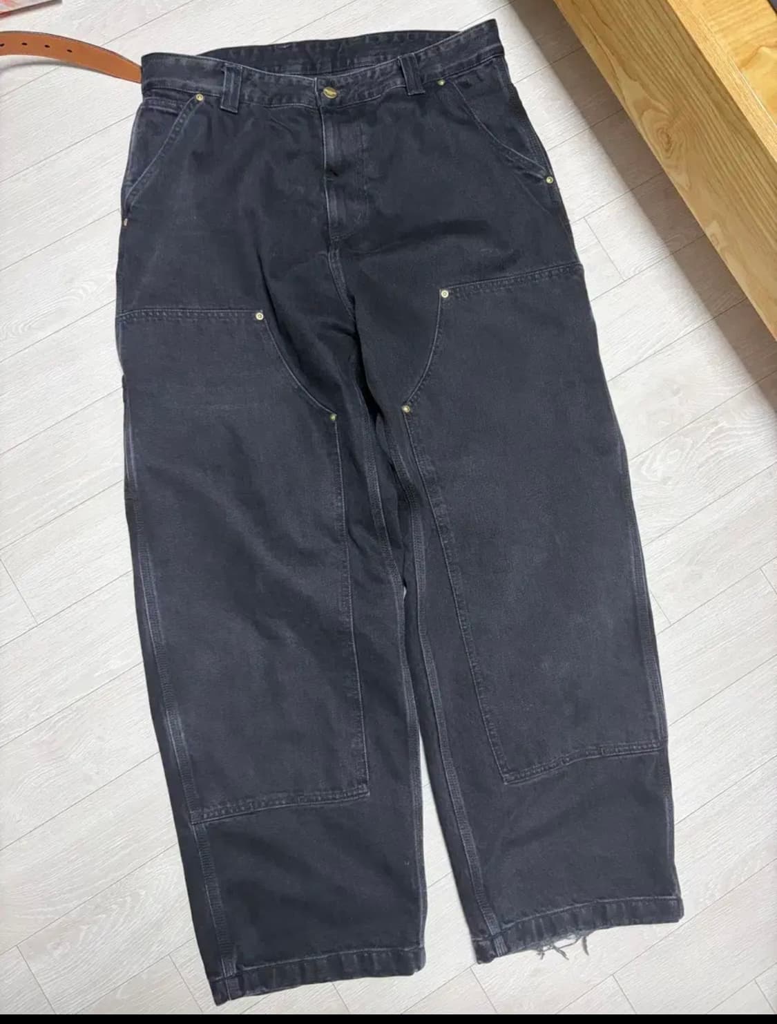 칼하트 WIP 내쉬 루즈 핏 더블 니 팬츠 블랙 스톤 워시드 M 상품이미지3