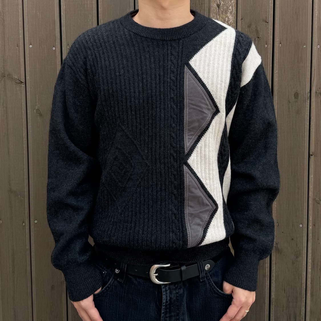 90s Vintage Wool Patchwork Knit Sweater 상품이미지1