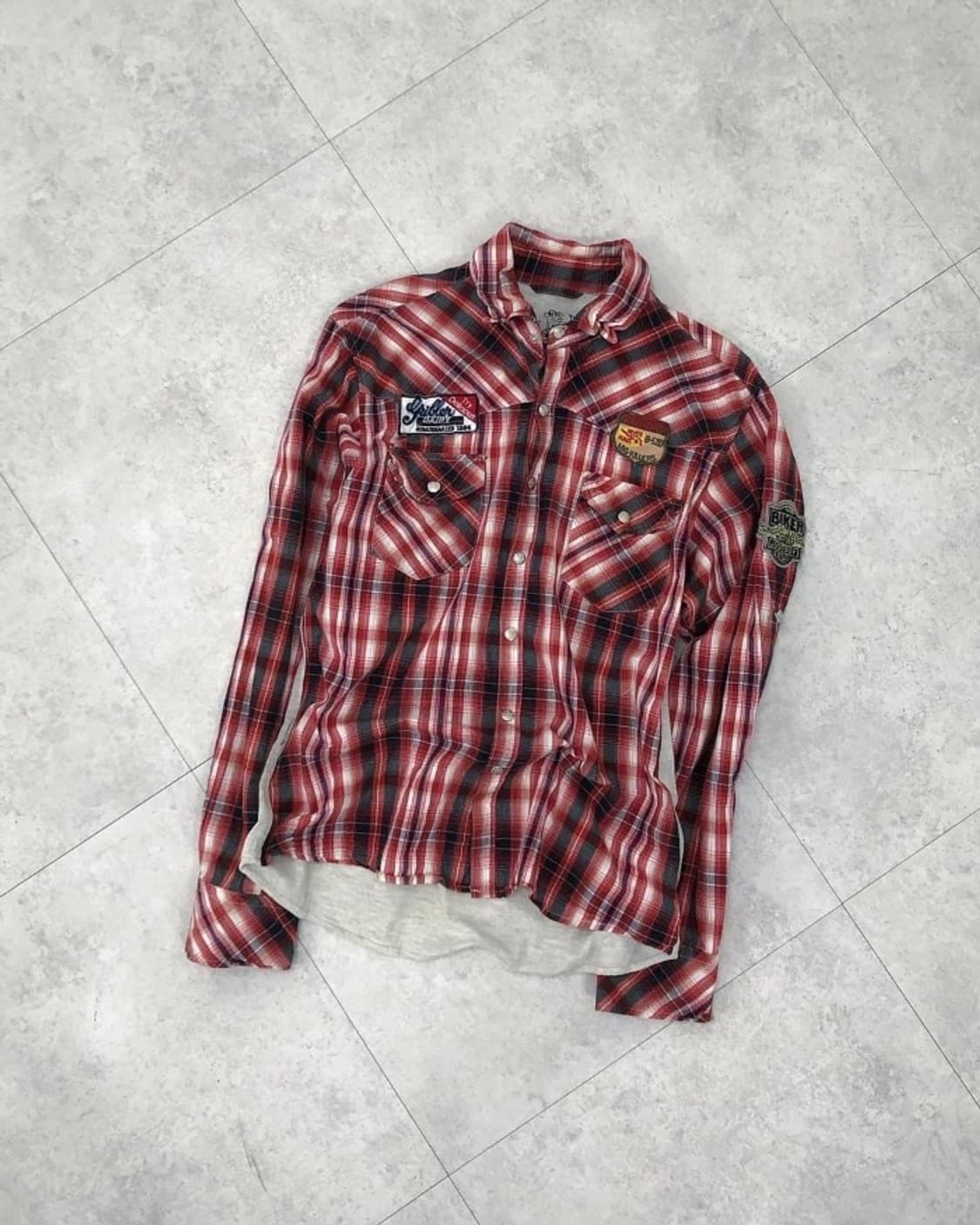 체크 패턴 패치 셔츠 상품이미지1