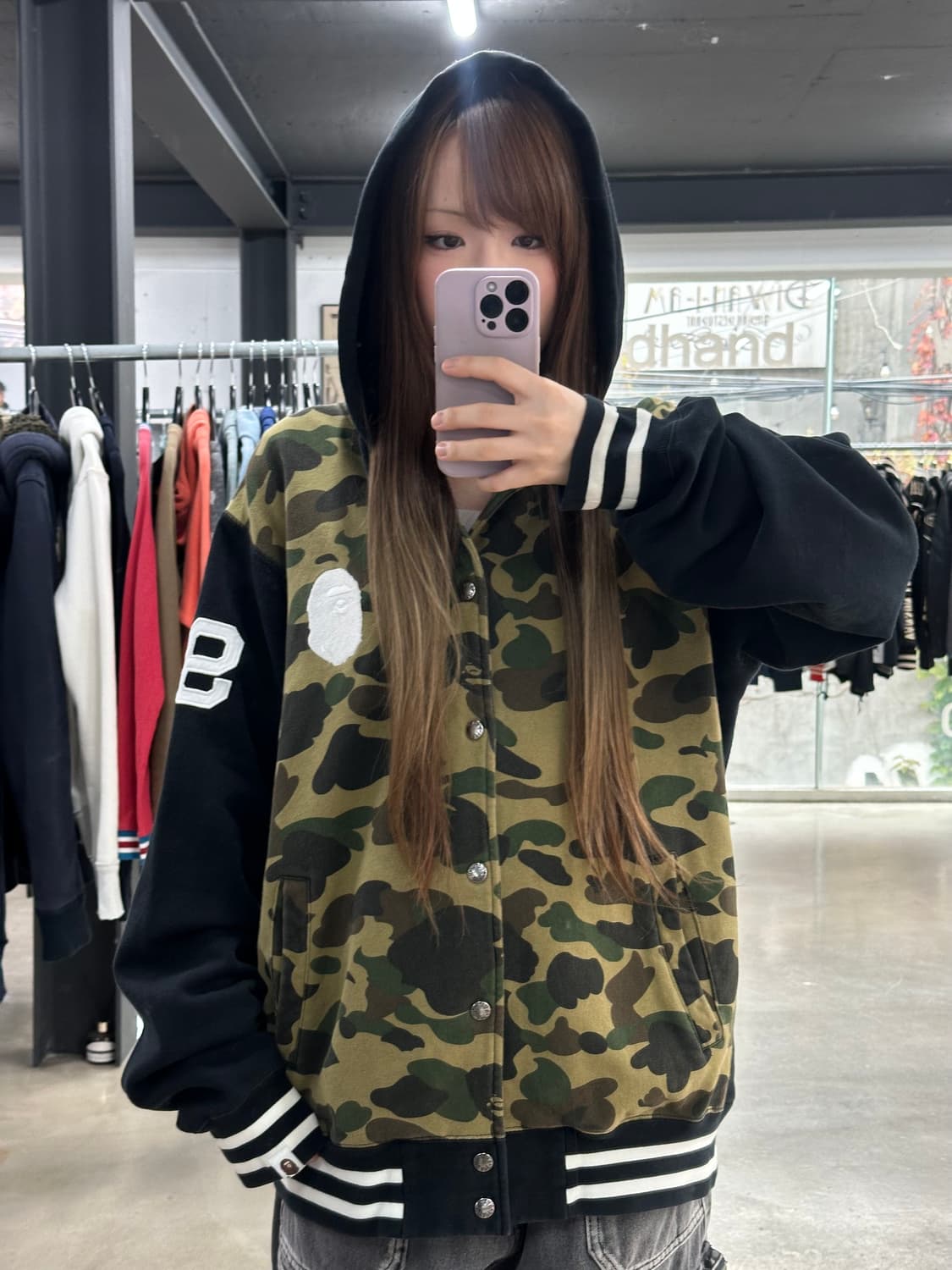 베이프 카모 넘버링 후드 스타디움 점퍼 녹계 XXL 상품이미지3