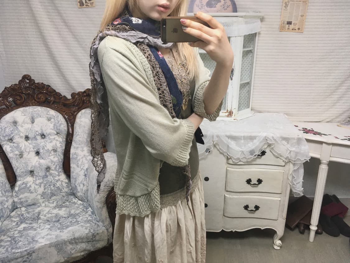 Set)카키 레이스 슬리브리스 + 카키 민트 크로셰 가디건 상품이미지7