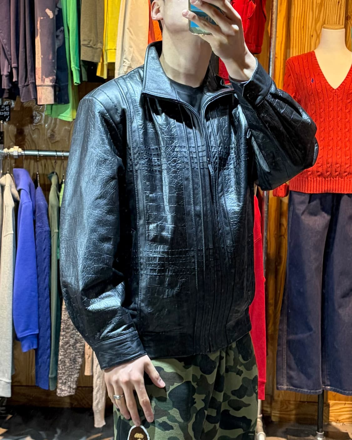 XL REDOX 레드옥스 라인 패턴 램스킨 레더자켓 상품이미지1