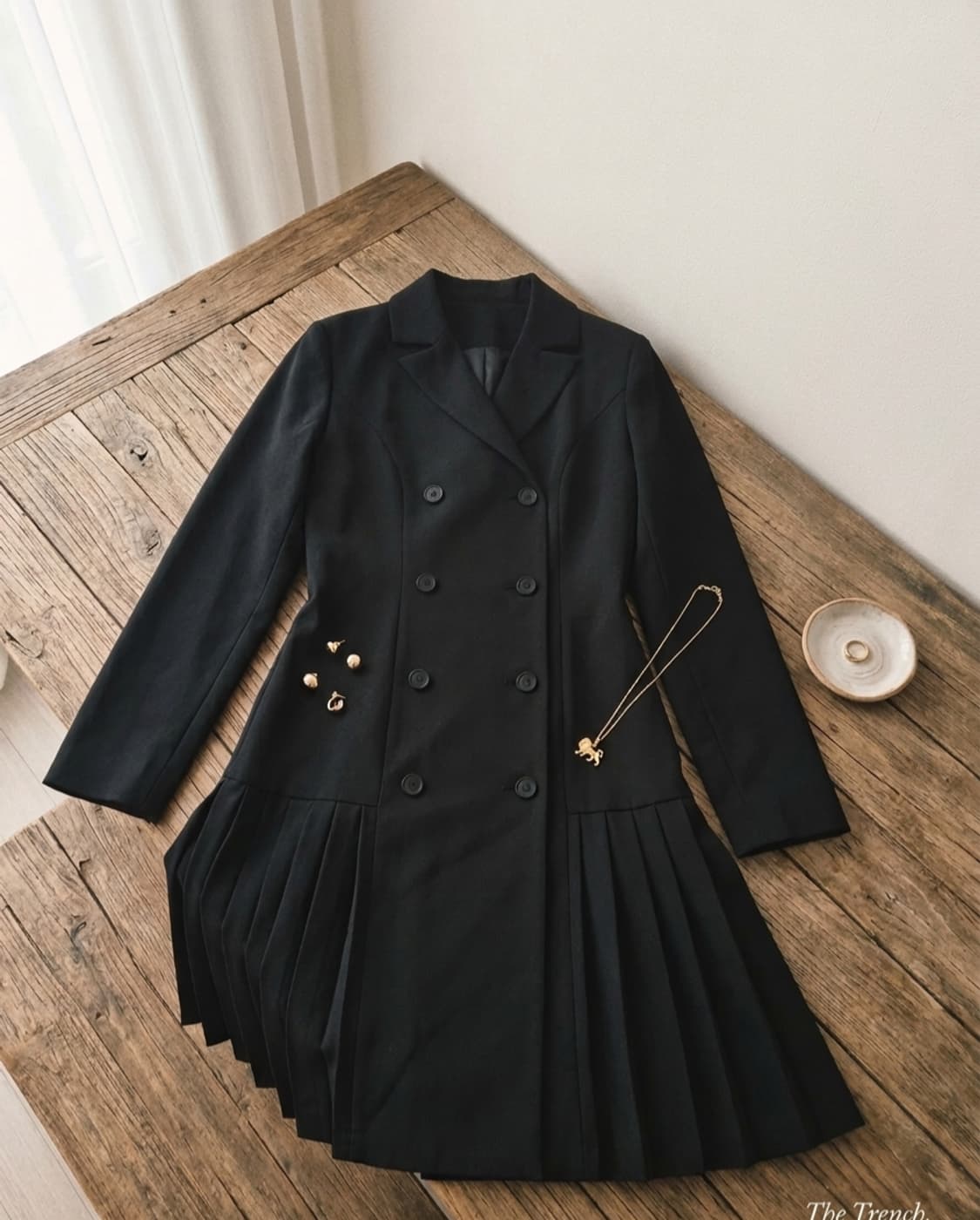 BLANC플리츠 디테일 더블 버튼 트렌치 원피스/코트 상품이미지1