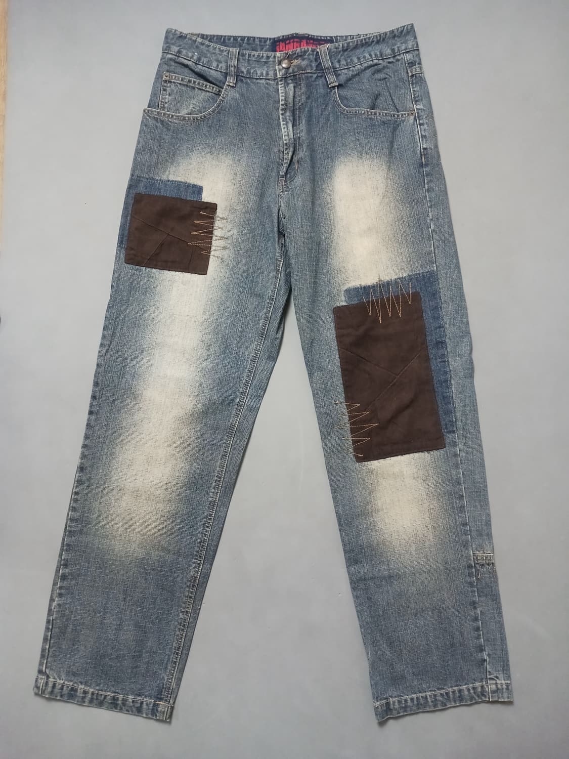 [33] 잠뱅이 스톤워싱 패치워크 와이드 배기진 청바지 상품이미지1