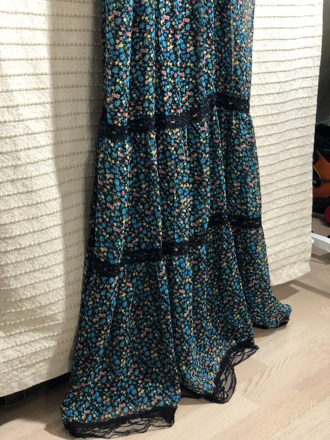 일본 빈티지 블루 플라워 패턴 플로럴 쉬폰 모리걸 롱 원피스 상품이미지5