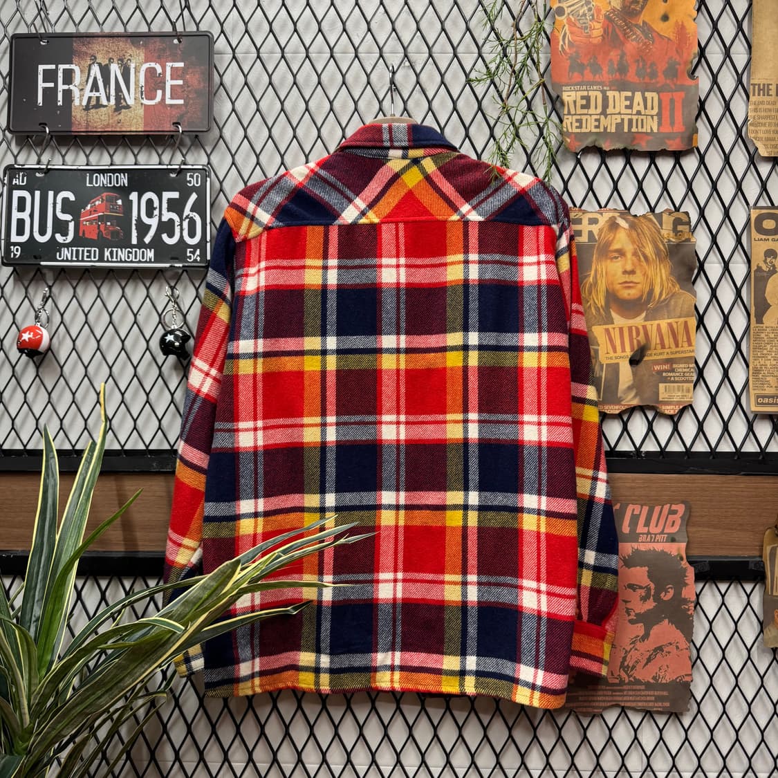 90s ITA VINTAGE 플란넬 체크 패턴 집업 셔츠 레드 상품이미지2