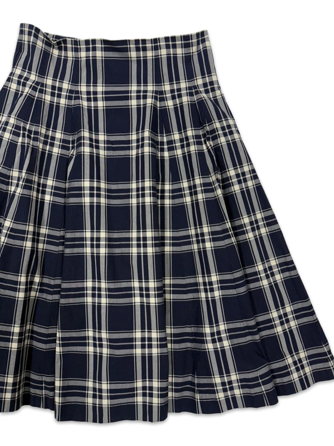빈티지 네이비 체크 모리 플레어 미디 스커트 상품이미지3