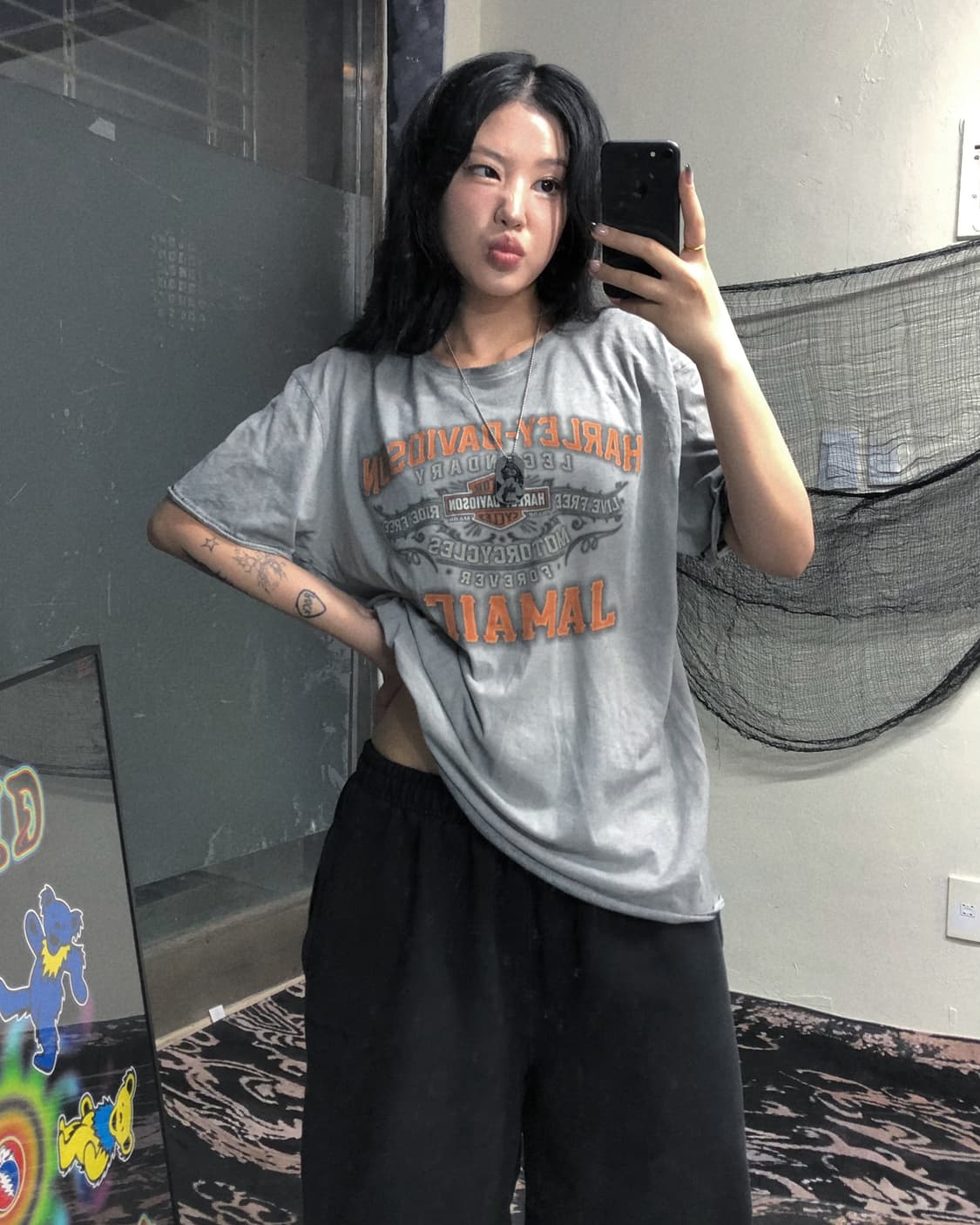 할리데이비슨 그레이 레터링 워싱 반팔 탑 상품이미지1