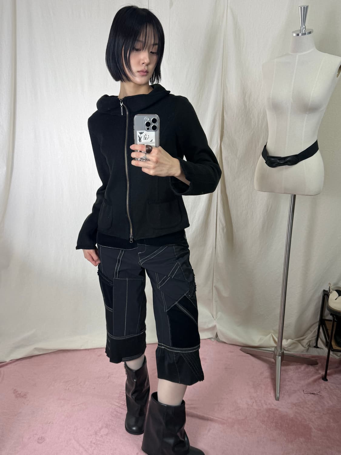 Hiroko Bis 하이넥 니트 집업 자켓 상품이미지3