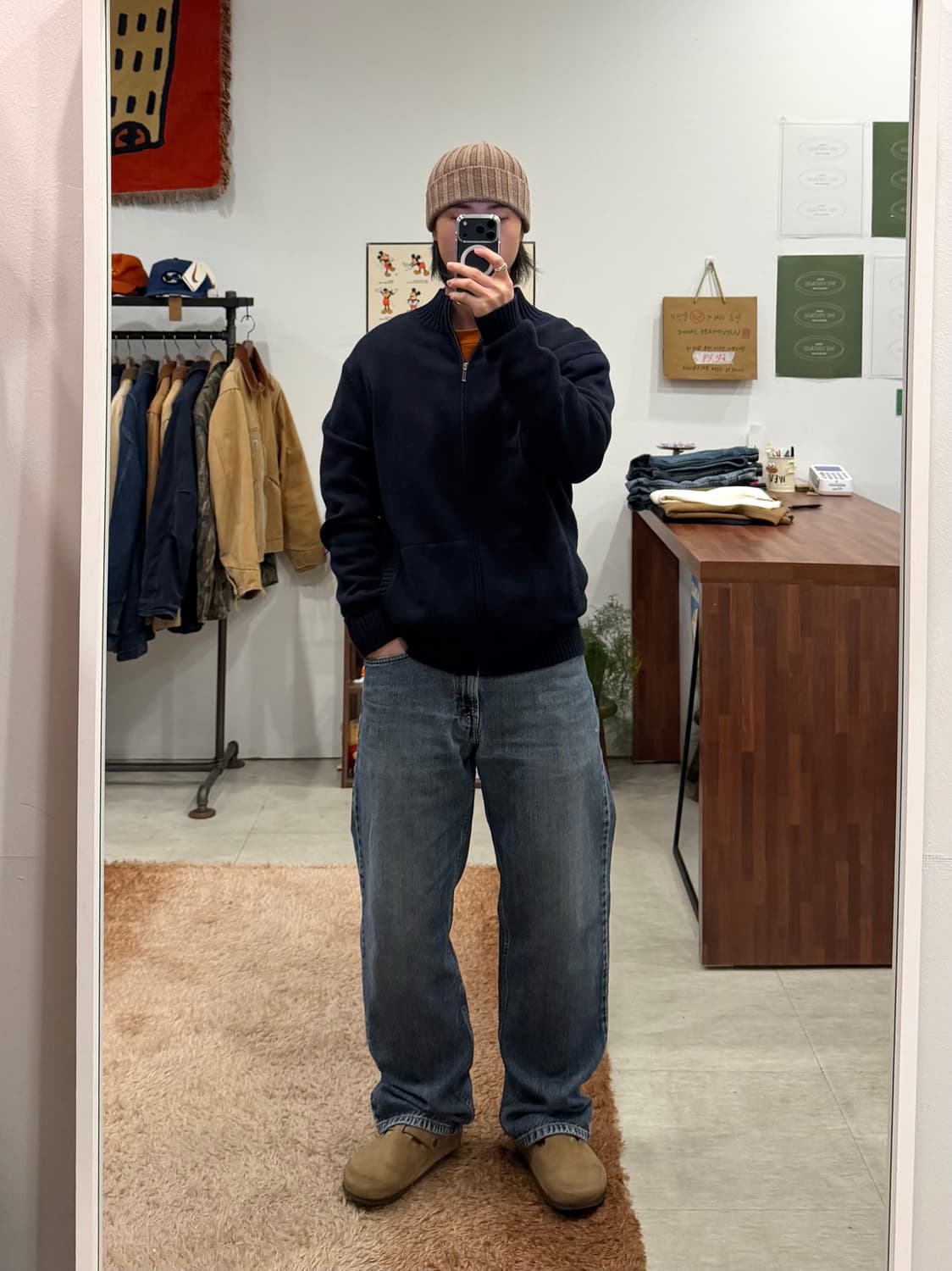 00s L.L.Bean 엘엘빈 코튼 니트 집업 (black) 상품이미지2