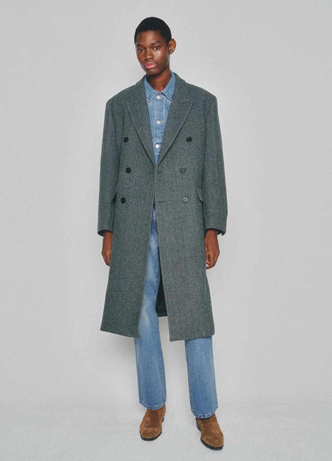 토니웩 헤링본 그레이 더블브레스트 코트 48m 사이즈 상품이미지1