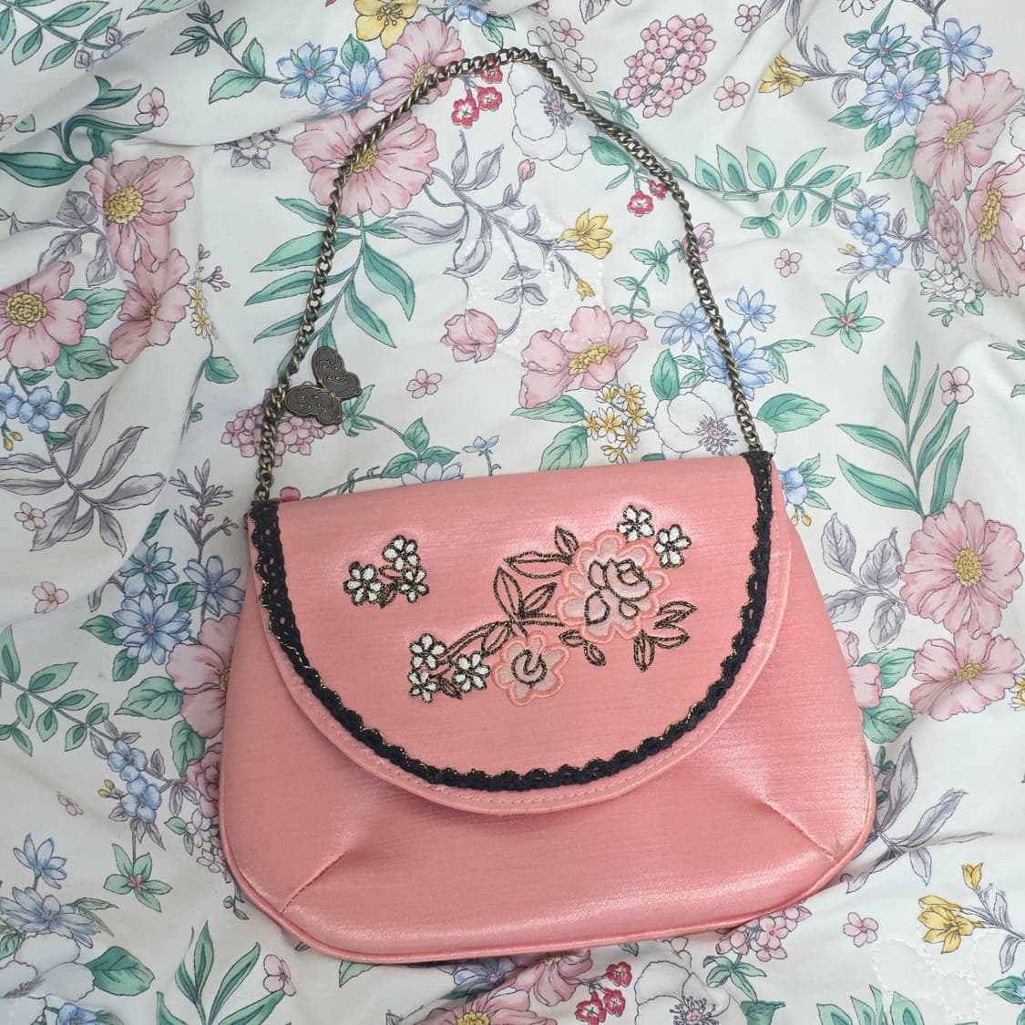 ANNA SUI 고전 일본빈티지 핑크 로즈 나비 파티백 상품이미지1