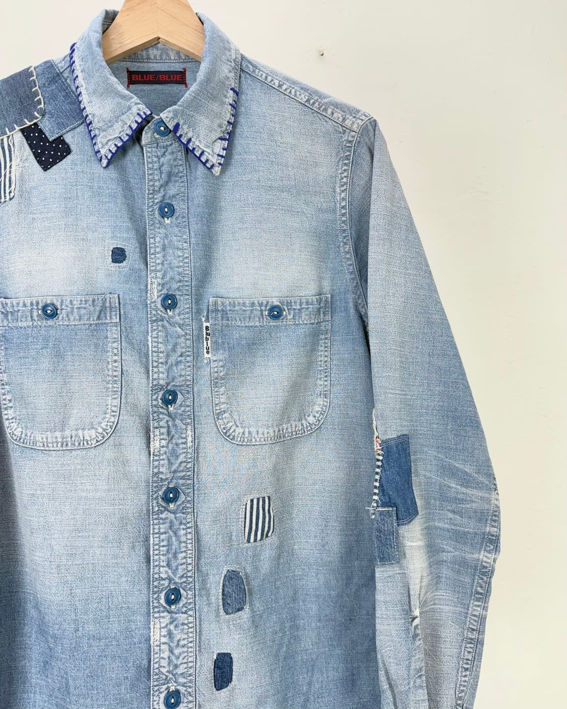 블루블루 리페어 패치워크 샴브레이 워시 셔츠 상품이미지3