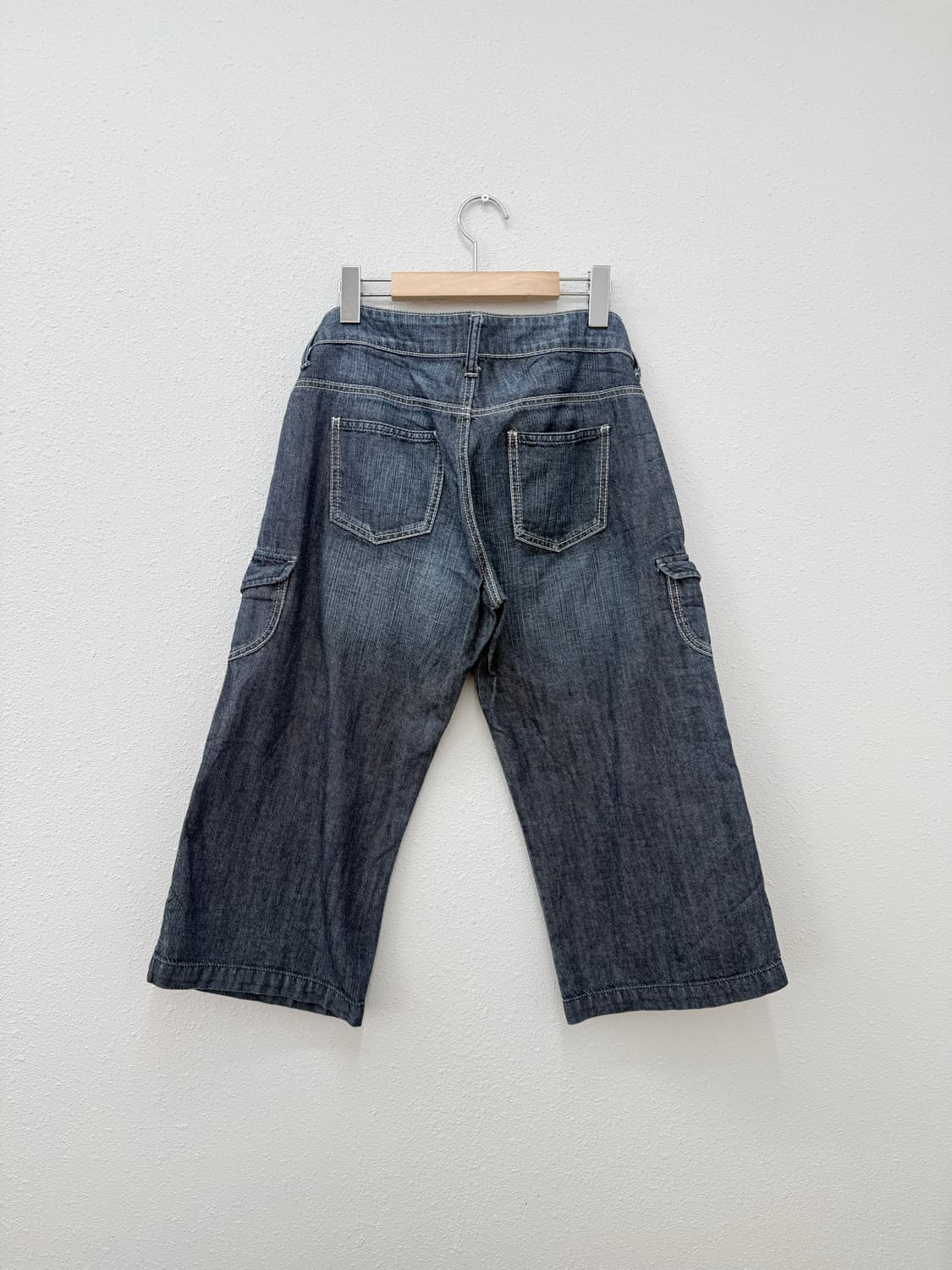 빈티지 블루 데님 카고 와이드 카프리 팬츠 상품이미지5