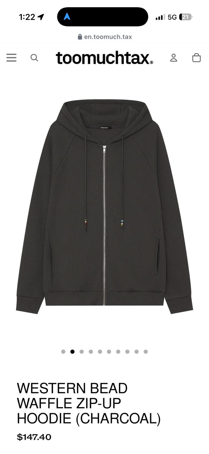 투머치택스 웨스턴비즈 와플집업 차콜 상품이미지4