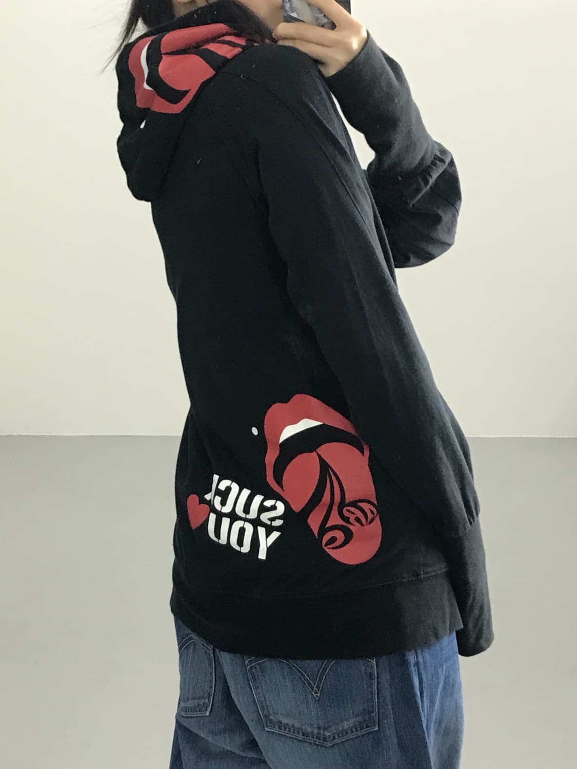 애시드 블랙 체리 블랙 후드 집업 상품이미지4