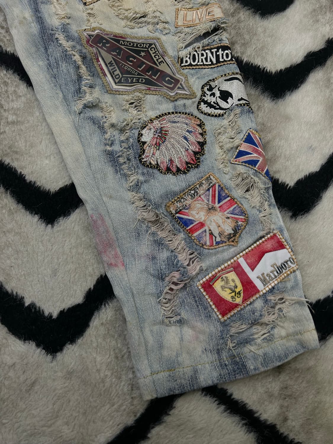 [38]빈티지 가죽 디테일 할리데이비슨 패치워크 데미지 데님 팬츠 상품이미지4