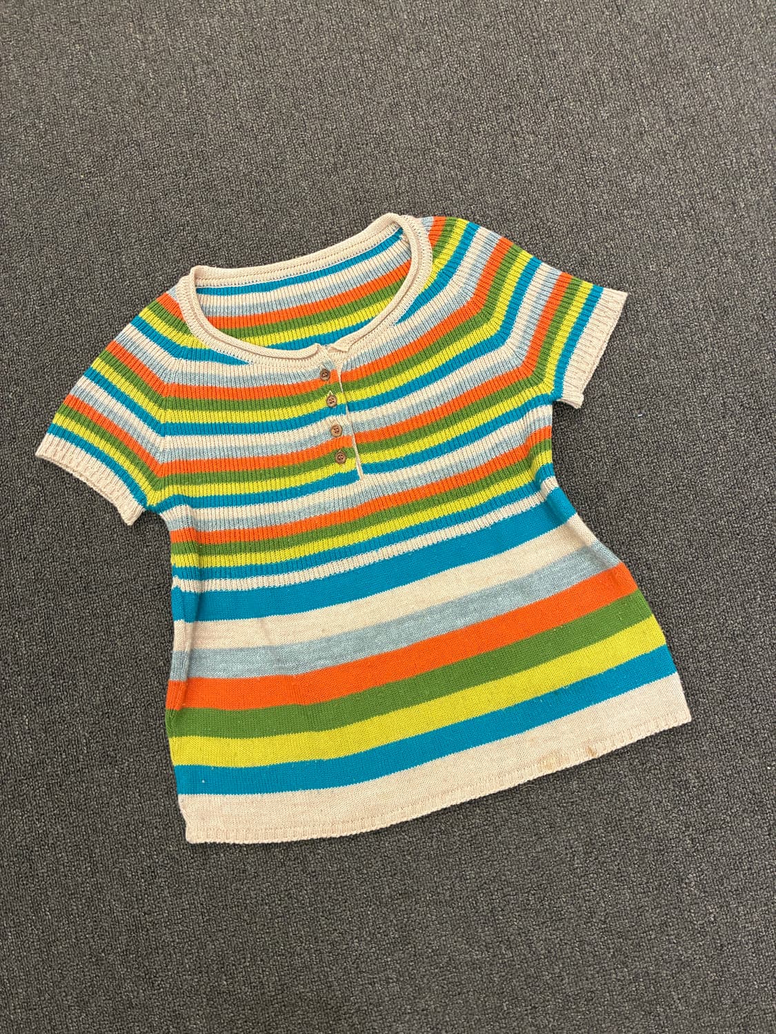 M-L)Japanese vintage 여성 단추 줄무늬 반팔 니트 상품이미지2