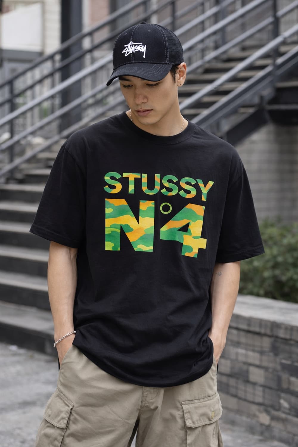 👕 Stussy N4 카모 그래픽 반팔 티셔츠 (Black) 상품이미지1