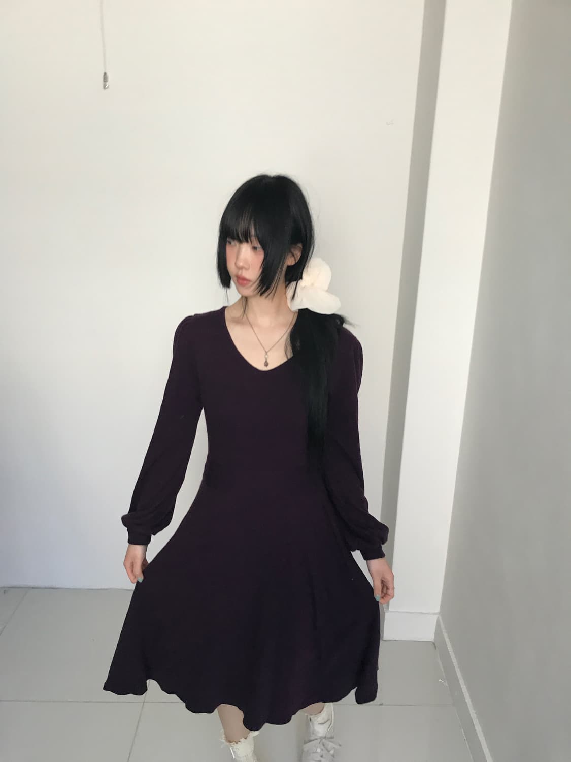 Purple knit ruffler dress 상품이미지9