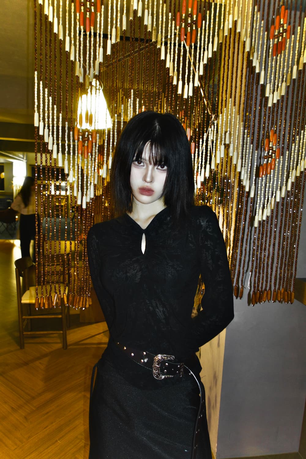 노드레스 자가드 패턴 티셔츠 (black) 상품이미지1