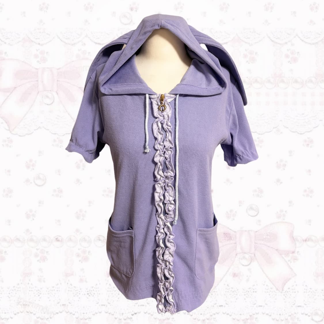 히메갸루 핀터깔 우사미미 연보라 토끼 귀 레이스 포인트 후드집업  상품이미지2