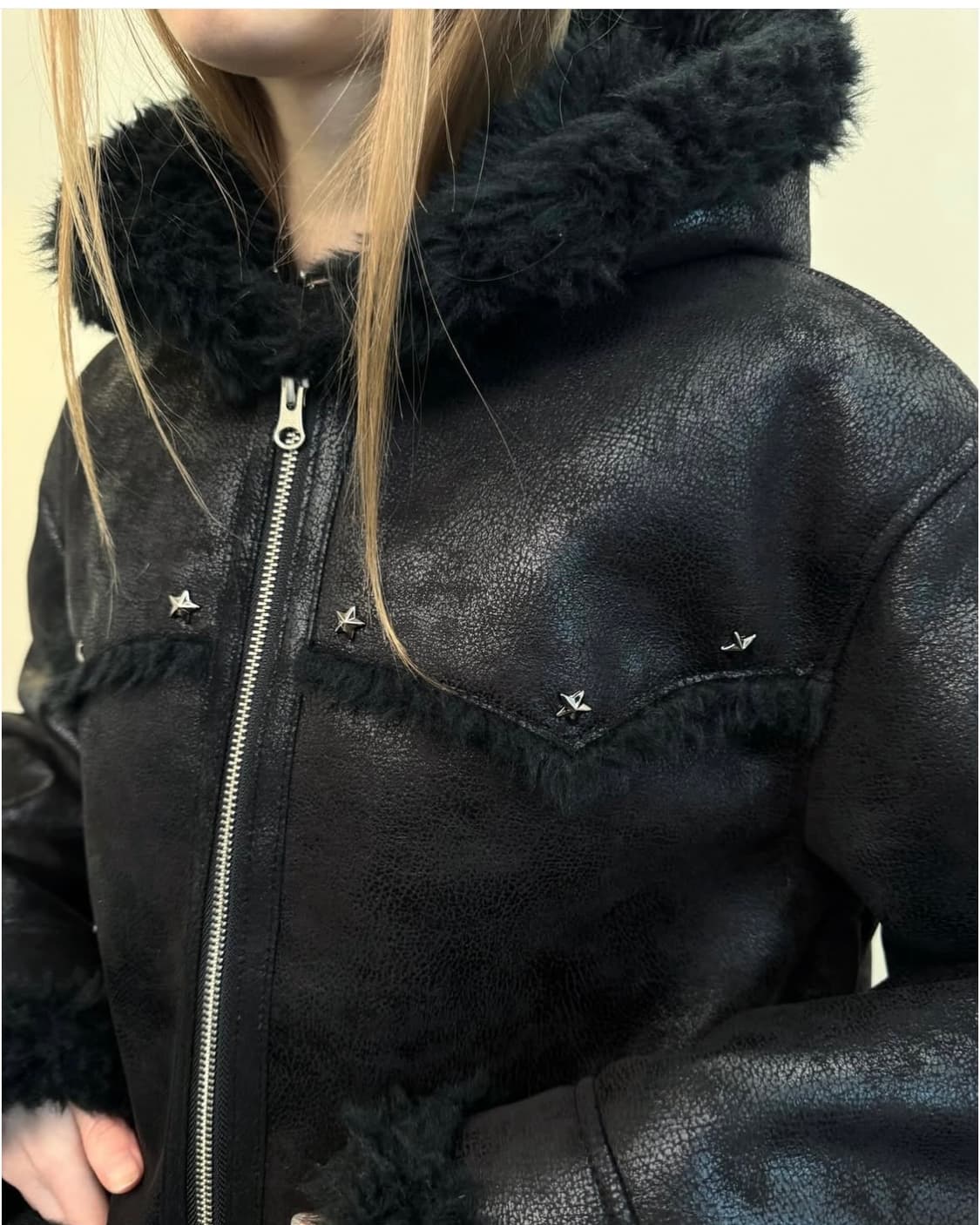 셋업이엑스이 후드 무스탕 자켓 블랙 상품이미지3