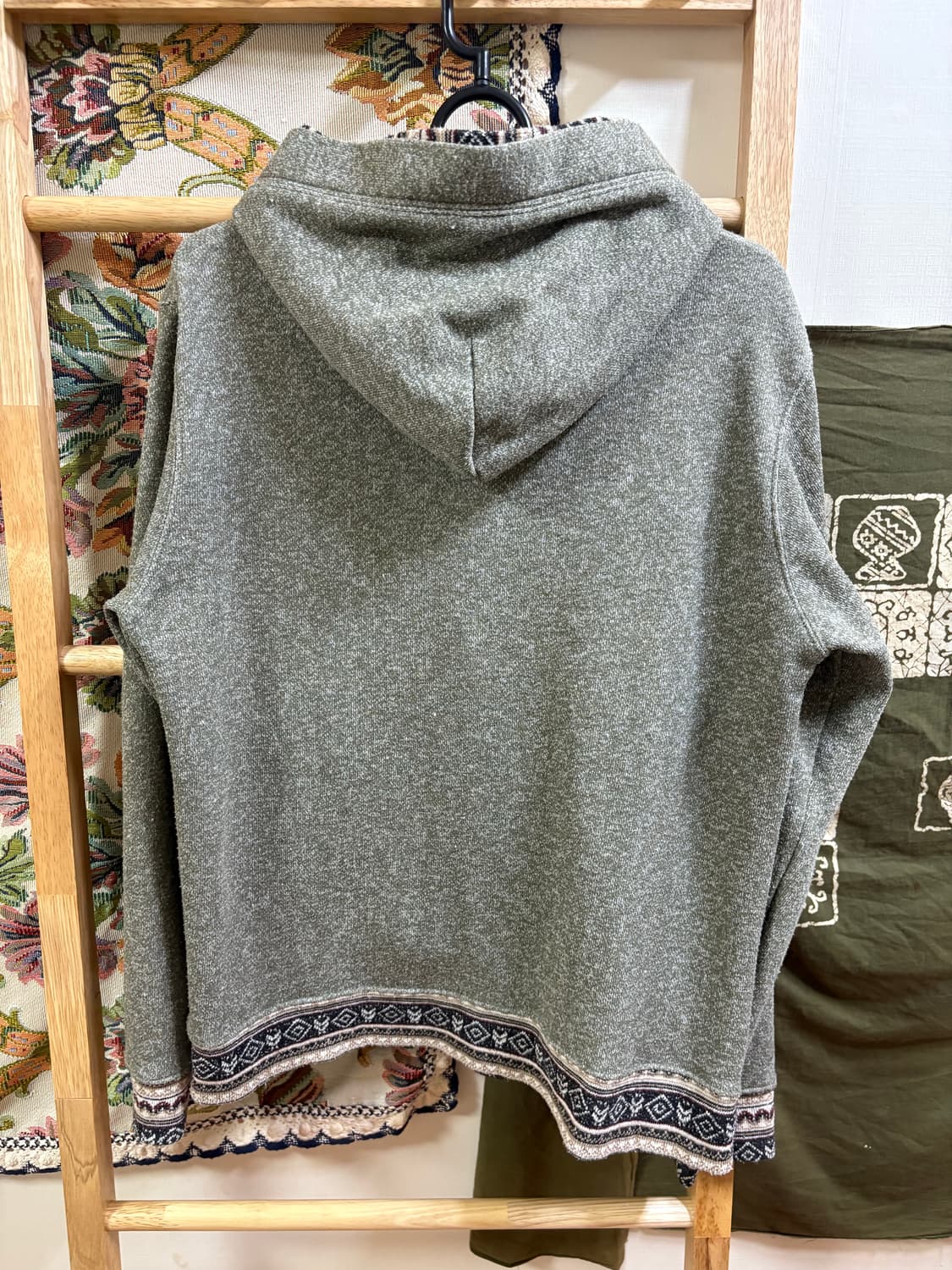 히피 모리 애쉬 카키 에스닉 디테일 후드집업 상품이미지5