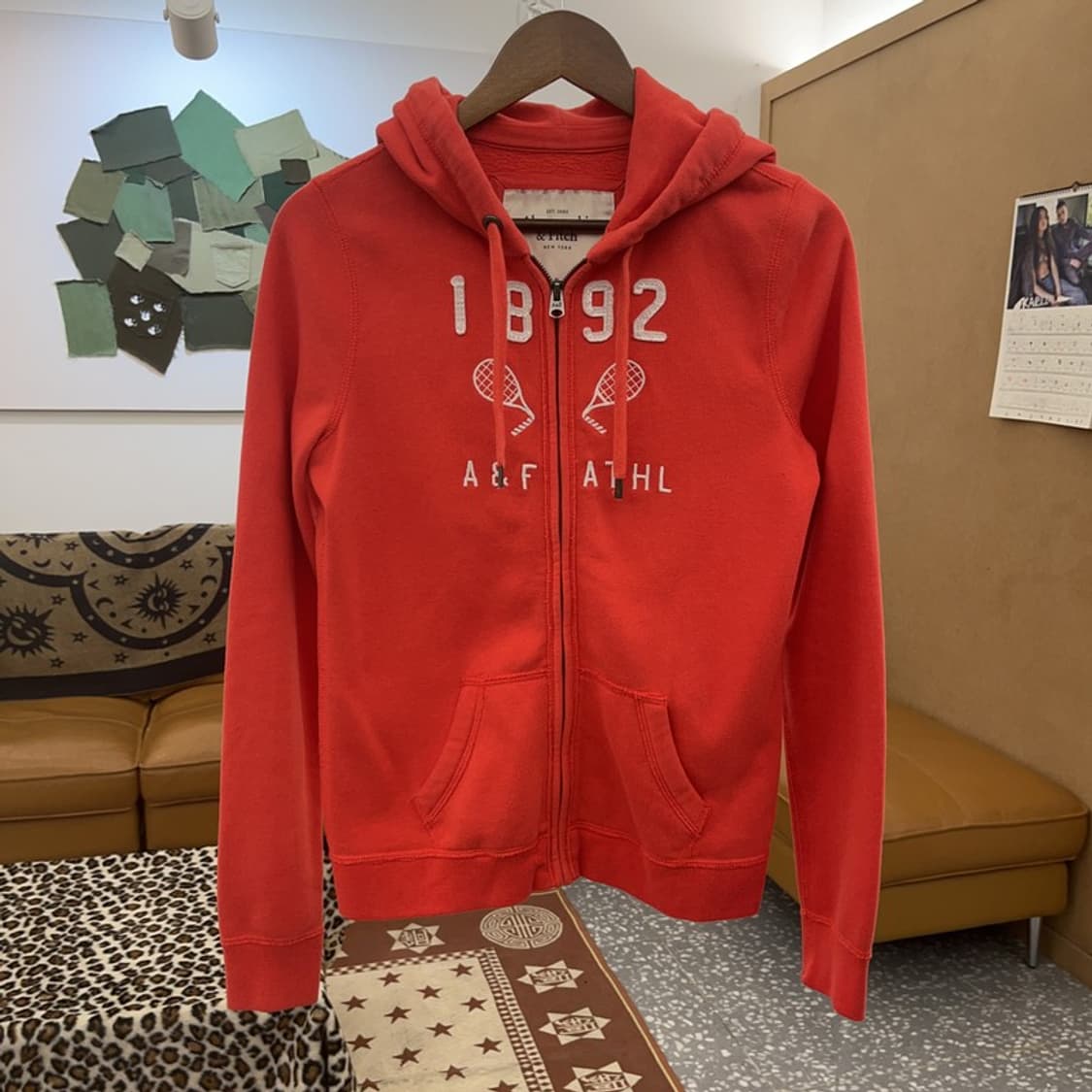 아베크롬비 레트로 Y2K 라켓 코랄 오렌지 기모 후드집업 M C09629 상품이미지3