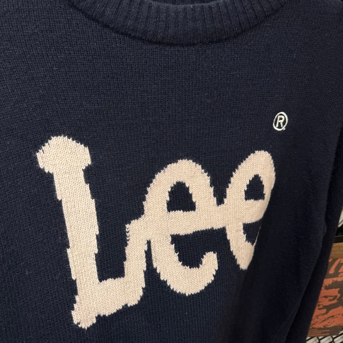 LEE 리 라운드넥 니트 전면 빅로고 포인트 네이비 상품이미지5