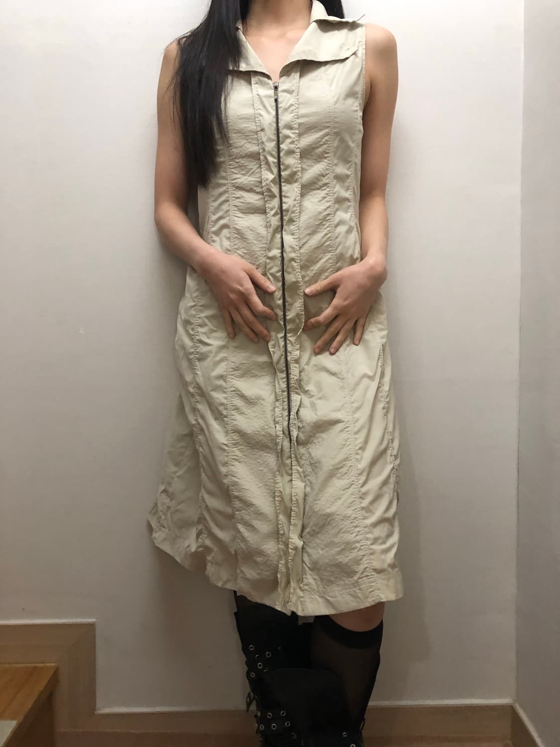 빈티지 베이지 셔링 롱 원피스 상품이미지9